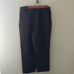 Talbots Petites Irish‎ Linen brown straight pants Sz 10 flat front high rise 11”